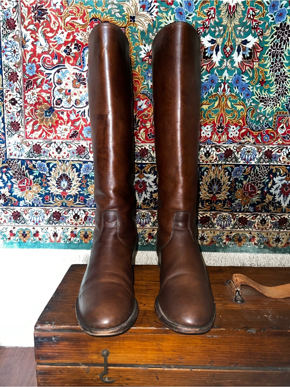 Frye Melissa Button Back Zip Riding Boots Brown Leather Womens 9B 76431